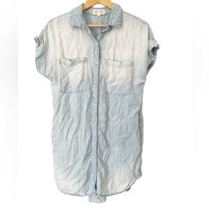 Anthropologie Cloth & Stone Light Wash Chambray Button Down Tunic Top Size Small
